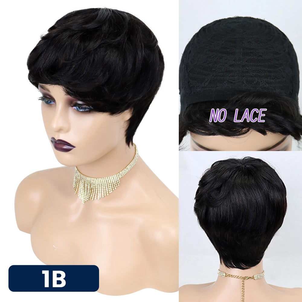 Short Pixie Cut Straight Hair Wig with 150% Density and Machine Made Wig