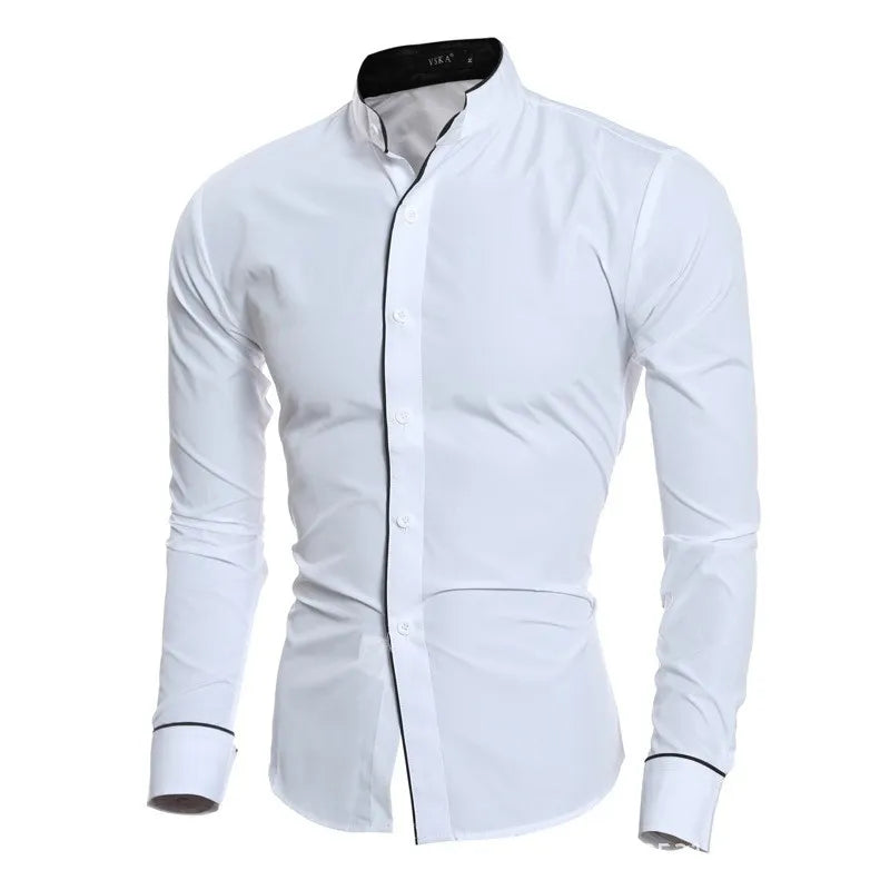 Men's Spring New Solid Color Simple Casual Korean Version Slim Fit Long Sleeve Shirt