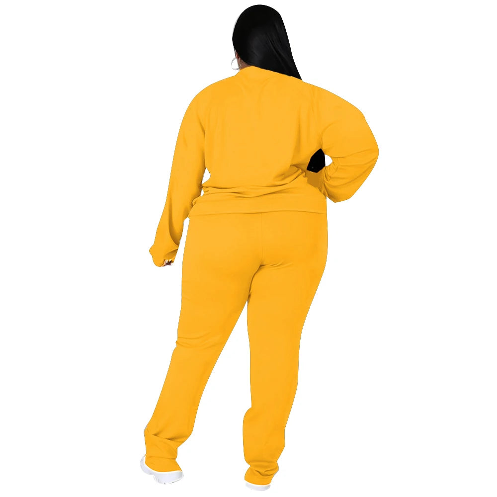 O Neck Zipper Top Plus Size Tracksuit