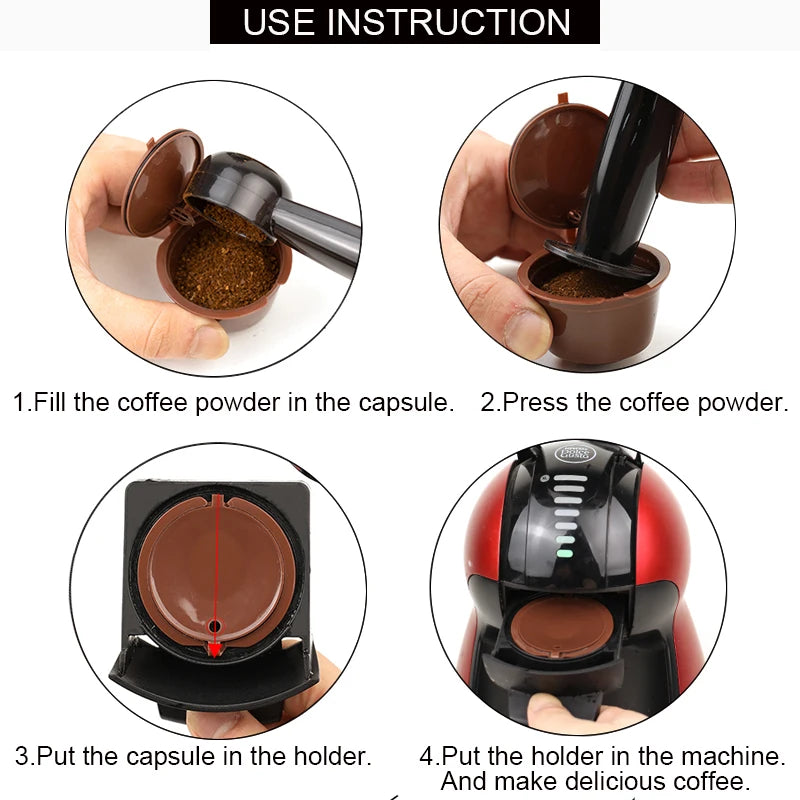6pcs Refillable Coffee Capsule for Dolce Gusto Reusable  Empty Pods Filter Cup  Plastic  with Spoon and Brush