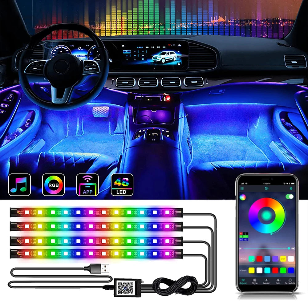 Neon LED Car Interior Ambient and Foot Light with USB Wireless Remote