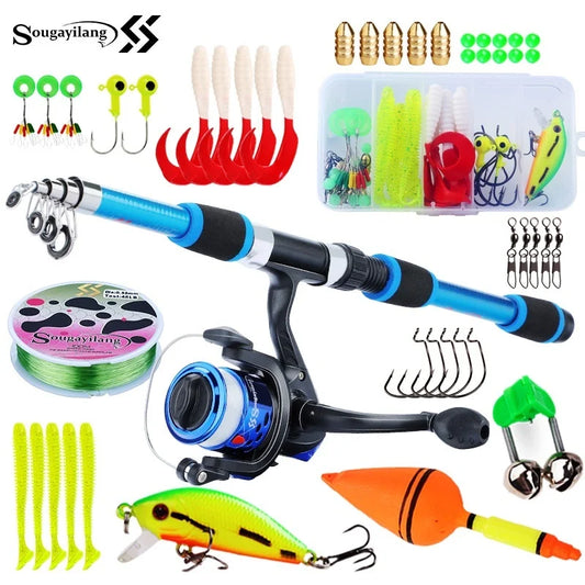 Kids' Fishing Pole Set with Telescopic Fishing Rod and Spinning Reel