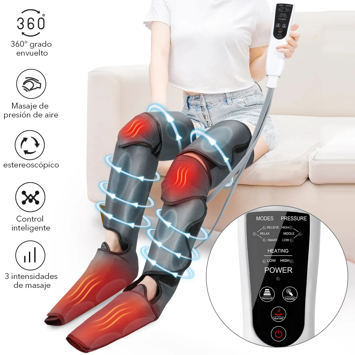 Leg Air Compression Massager Heated for Foot and Knee Promotes Blood Circulation and Relieves Pain