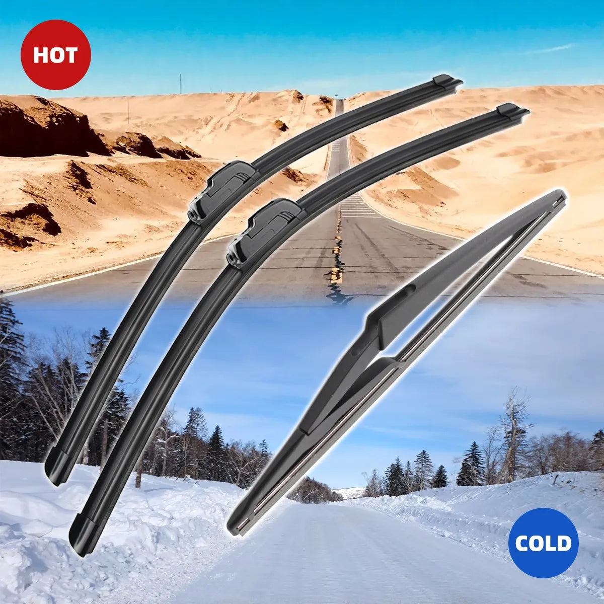 3PCS 26"+17"+12" Front Rear Wiper Blades For Nissan