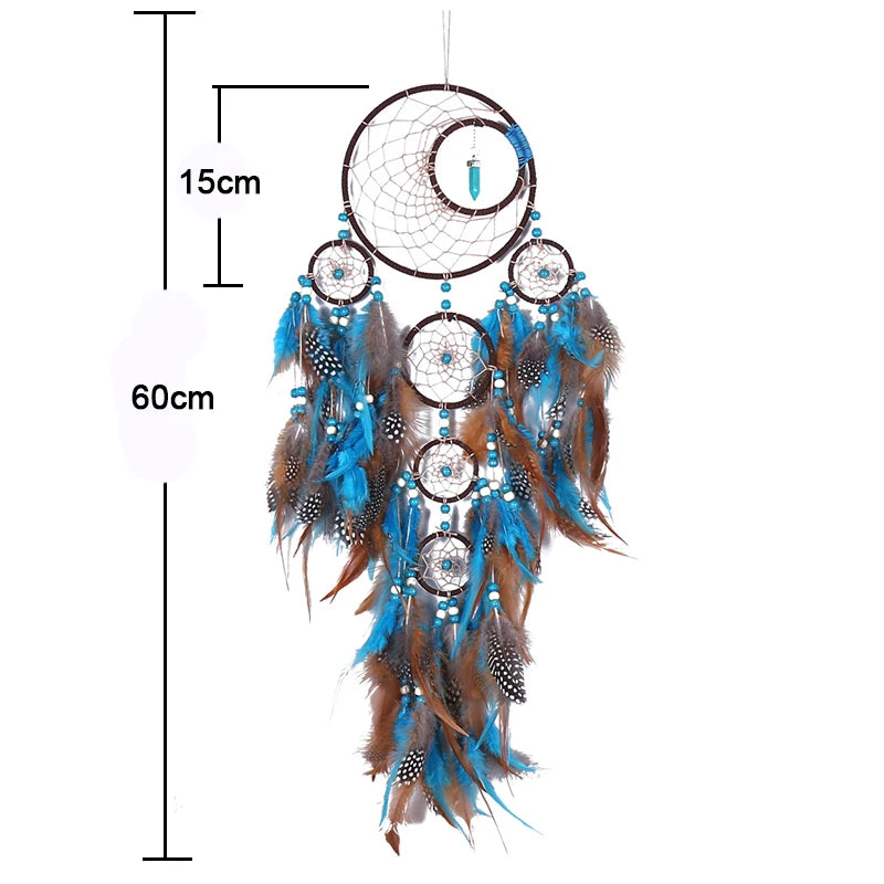 Handmade Indian Dream Catcher with Rattan Bead Feathers