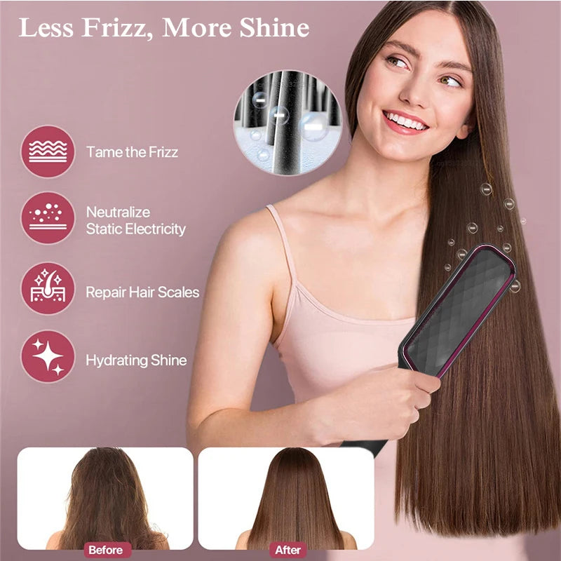 Fast Heating Hair Straightening and Curling Brush With LCD Display