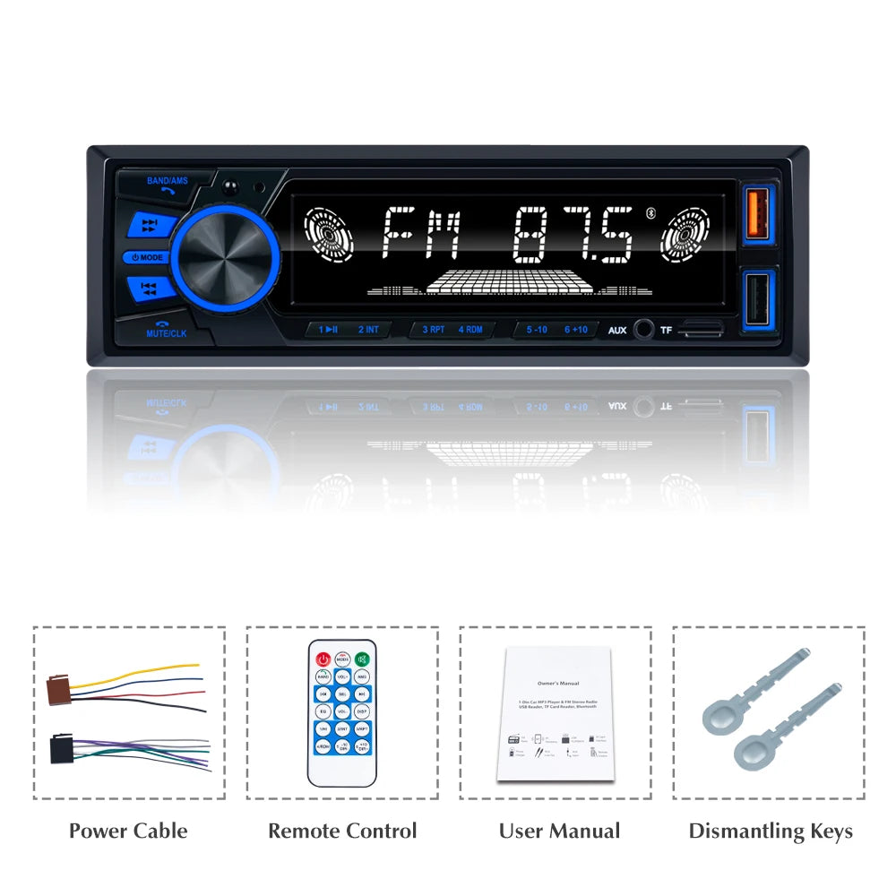 Car Radio MP3 Player FM Tuner with AUX Input USB Charging