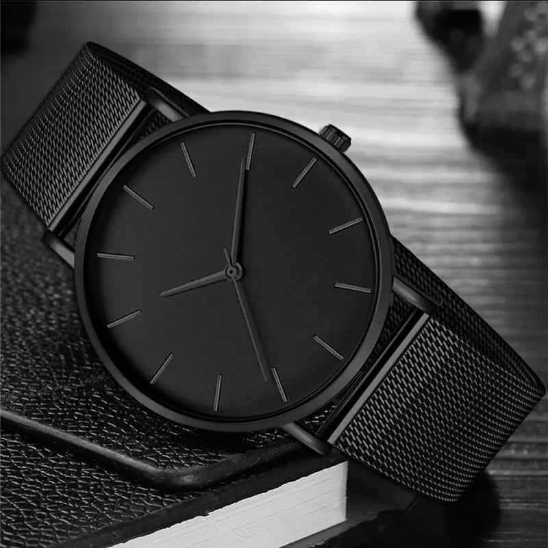 2023 Minimalist Men Fashion Ultra Thin Watches Simple Men Business Stainless Steel Mesh Belt Quartz Watch Leisure Men Watch