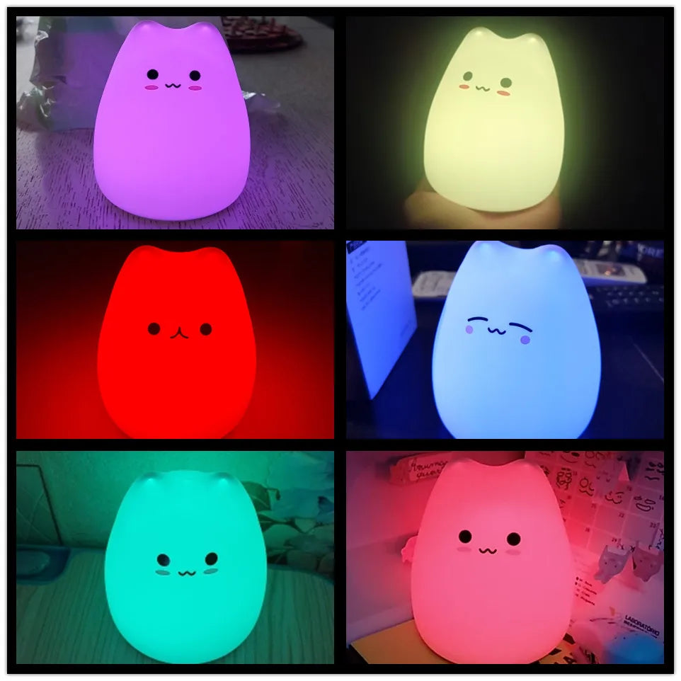 7-color Pat Touch Mini Kawaii Cat Night Lamp  with Color-changing effect