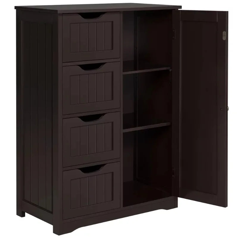 Alden Design Wooden Bathroom Storage Cabinet with 4 Drawers & Cupboard, Espresso Bathroom Vanity