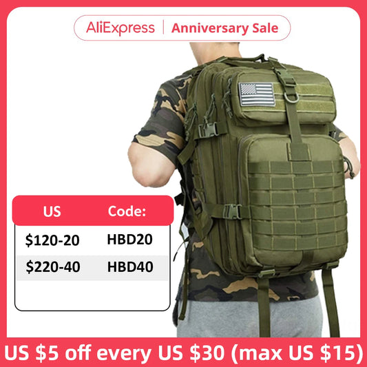 50L Nylon Waterproof Outdoor Military  Backpack