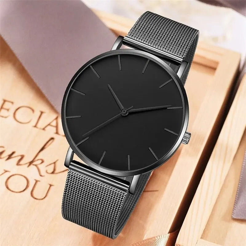 2023 Minimalist Men Fashion Ultra Thin Watches Simple Men Business Stainless Steel Mesh Belt Quartz Watch Leisure Men Watch