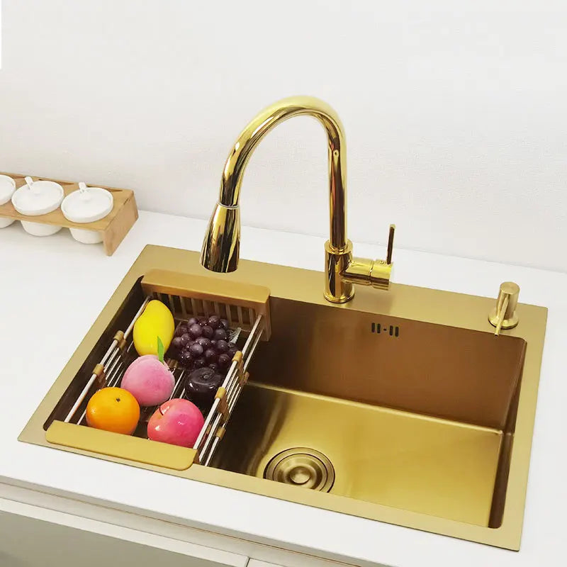 Kitchen  Stainless Steel  Gold Single Sink Bowl