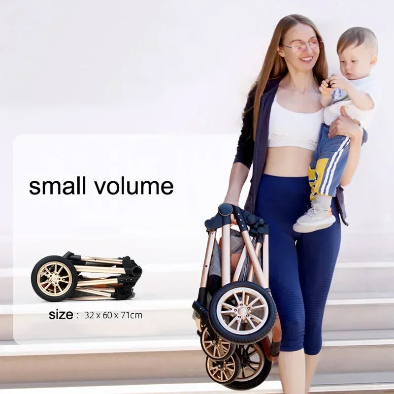 2023 Luxury Baby Stroller 3 in 1 with Car Seat Portable Reversible High Landscape Baby Stroller Hot Mom Stroller Travel Pram