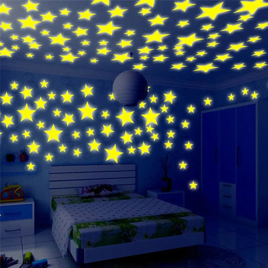 100 Pieces of Luminous 3D Star Stickers for CHILDREN'S Room, Bedroom, Ceiling, Illuminated Plastic Wall Stickers, Home Decoratio