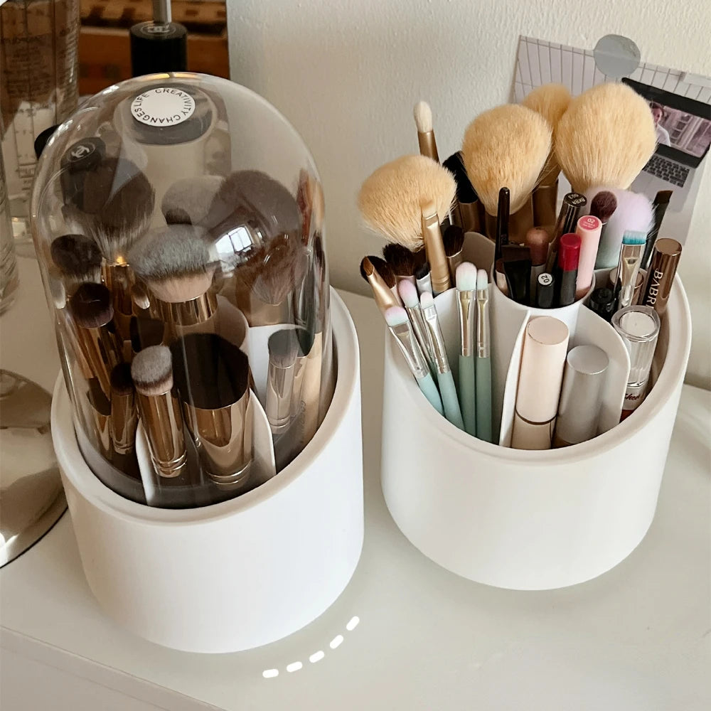 Rotating Makeup Brush Storage Bucket Cup Holder with Lid