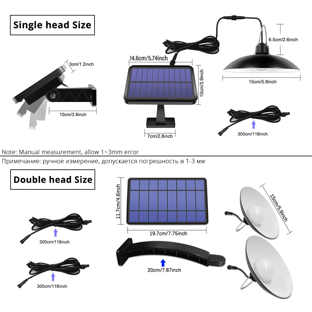 Waterproof Double Head Solar Pendant Light With Cable