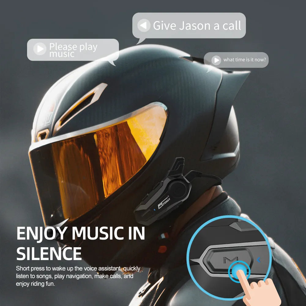 2 Pcs Bluetooth Intercom Motorcycle Helmet Bluetooth Headset for 2 Riders