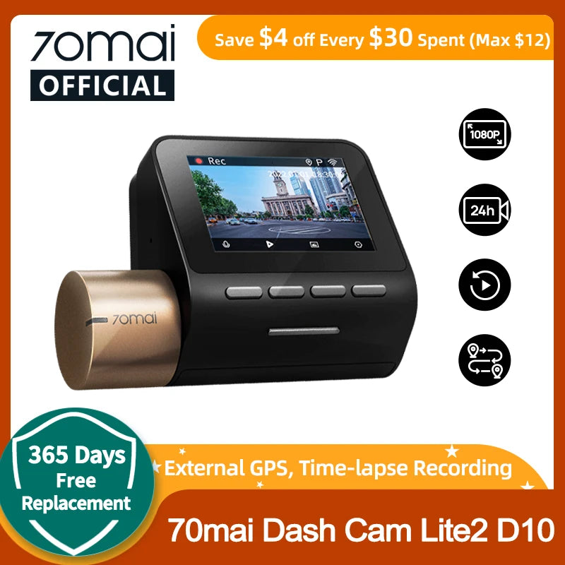 1080P External GPS, Auto Recorder, and 24h Parking Support Dash Cam