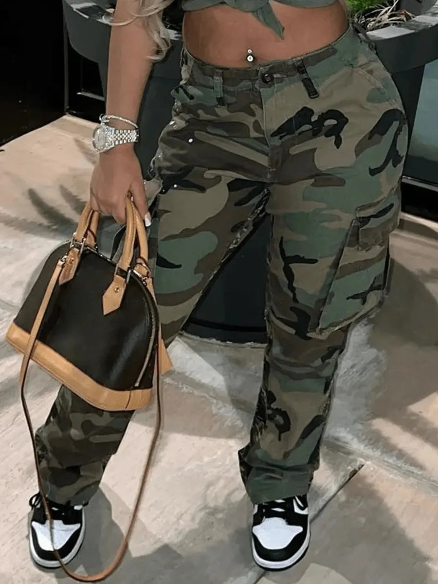 Plus Size Camo Print Side Pocket Cargo Pants