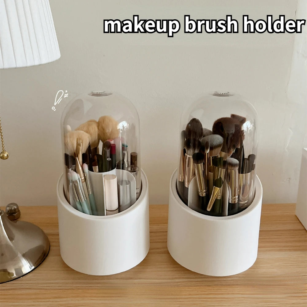 Rotating Makeup Brush Storage Bucket Cup Holder with Lid