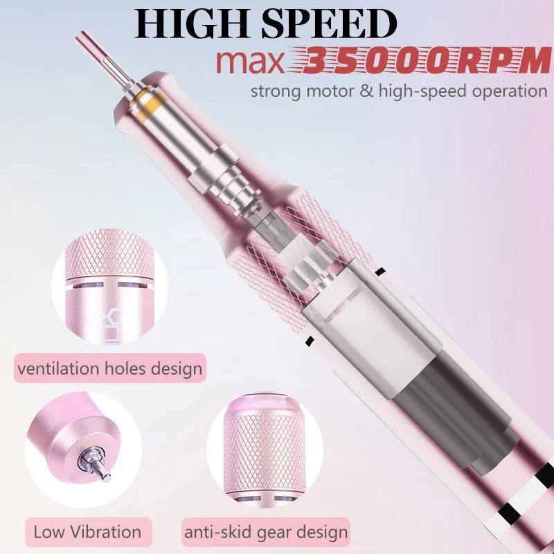 35000 RPM Rechargeable Nail Drill Manicure Machine With Pause Mode