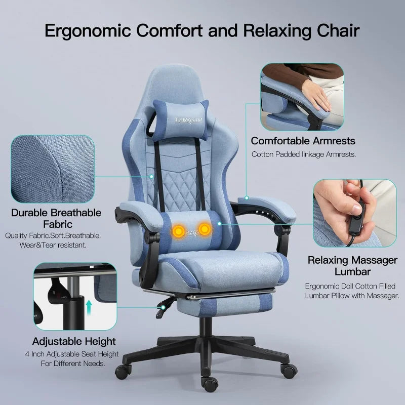 Darkecho Gaming Chair Fabric with Footrest,Massage Office   Pocket Spring Cushion and Linkage Armrests,Ergonomic Adjust