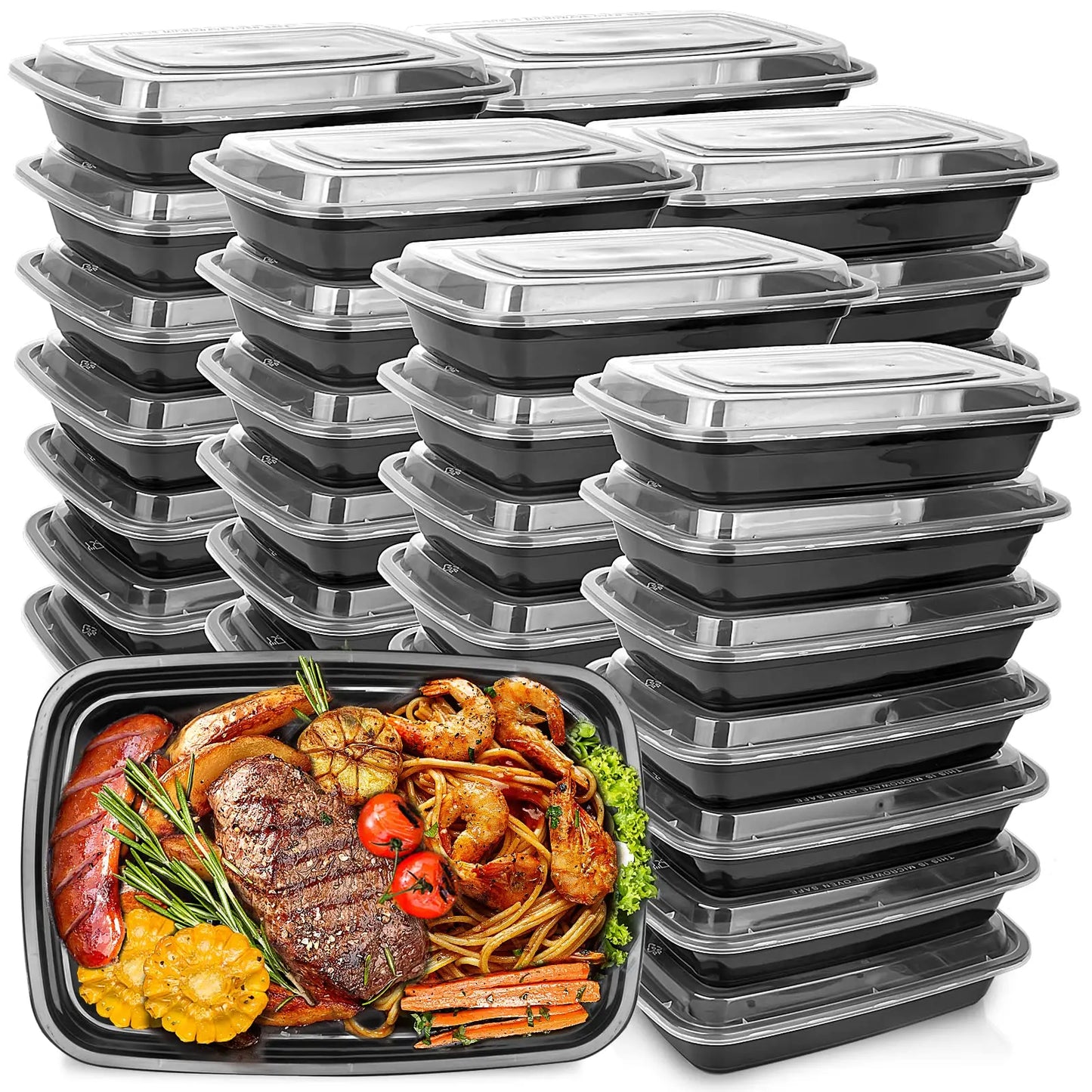 10PCS Plastic Disposable Food Containers Black Take out Containers With Lid for Salads Sandwiches  Kitchen Fridge Storage Boxes