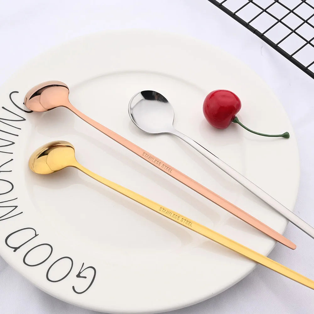 6Pcs Coffee Stirring Spoon Cutlery Set Juice Gold Tea Spoons Dinnerware Ice Cream Long Handle Scoop Tableware Kitchen Tools