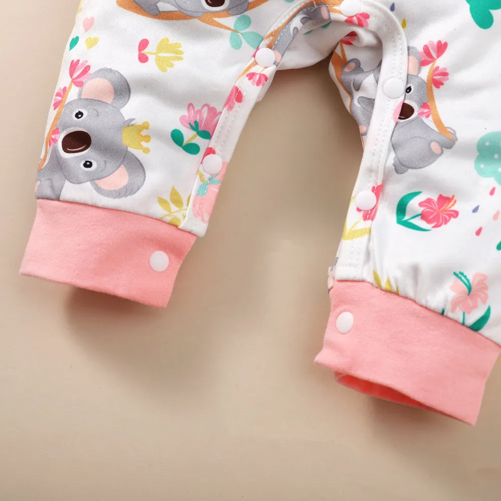 0-12Months Newborn Baby Clothes Girl Long Sleeves Cute Cartoon Bodysuit with Headband 2PCS Infant Romper Toddler Girl Jumpsuit