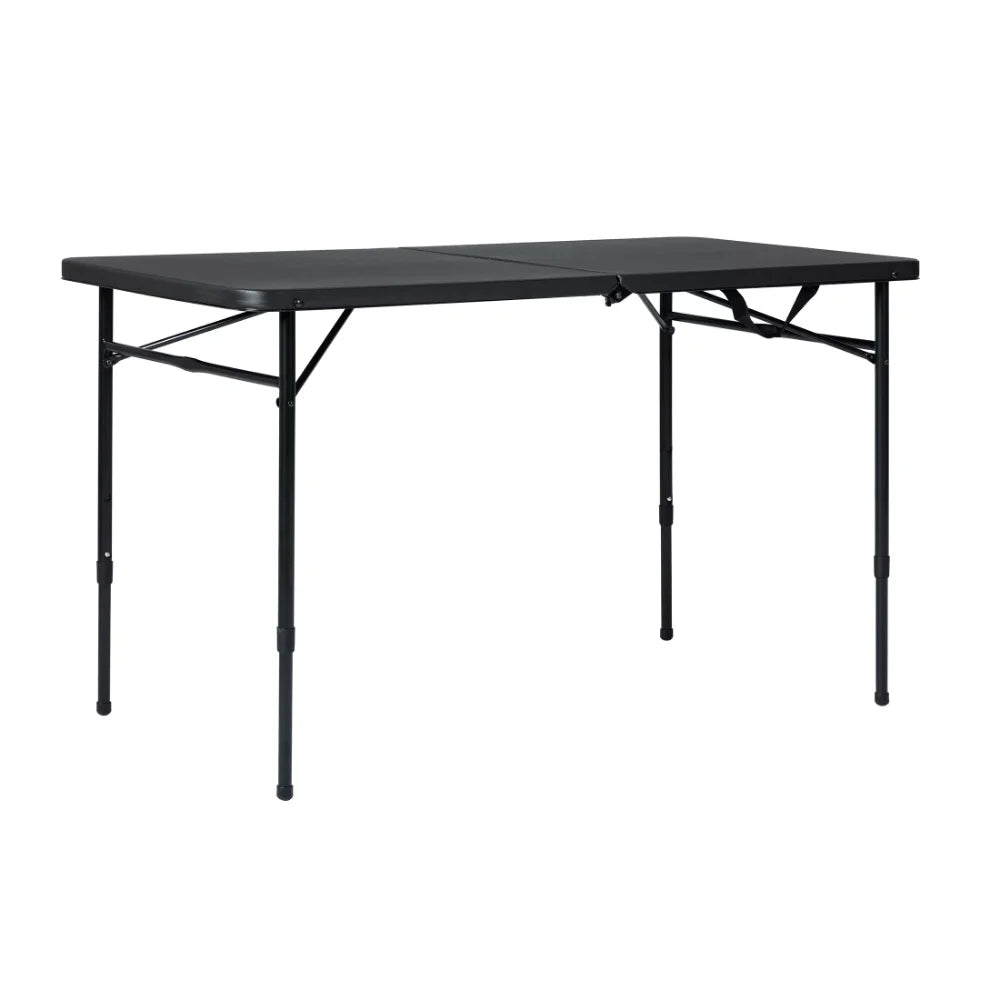 4 Foot Fold-In-Half Adjustable Table, Rich Black  Folding Table Camping  Picnic Table