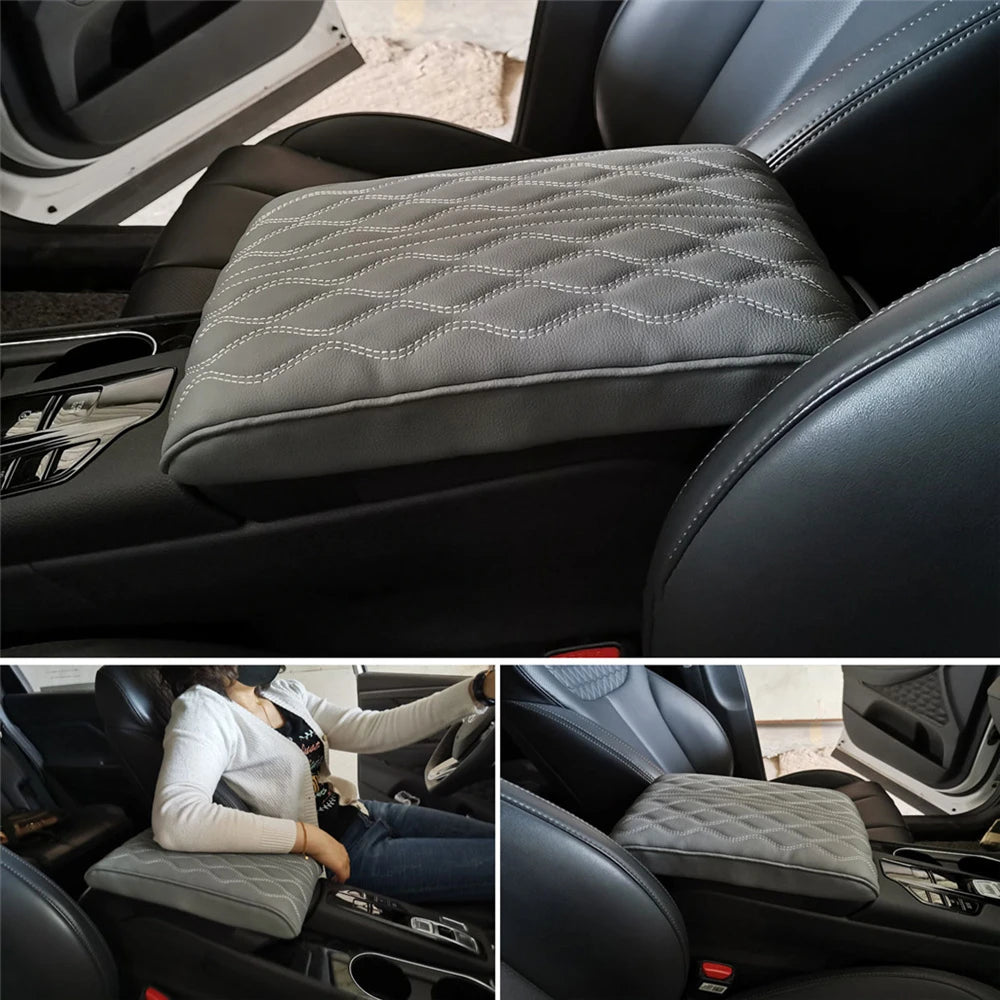 Wave Embroider PU Leather Car Armrest Cover Pad