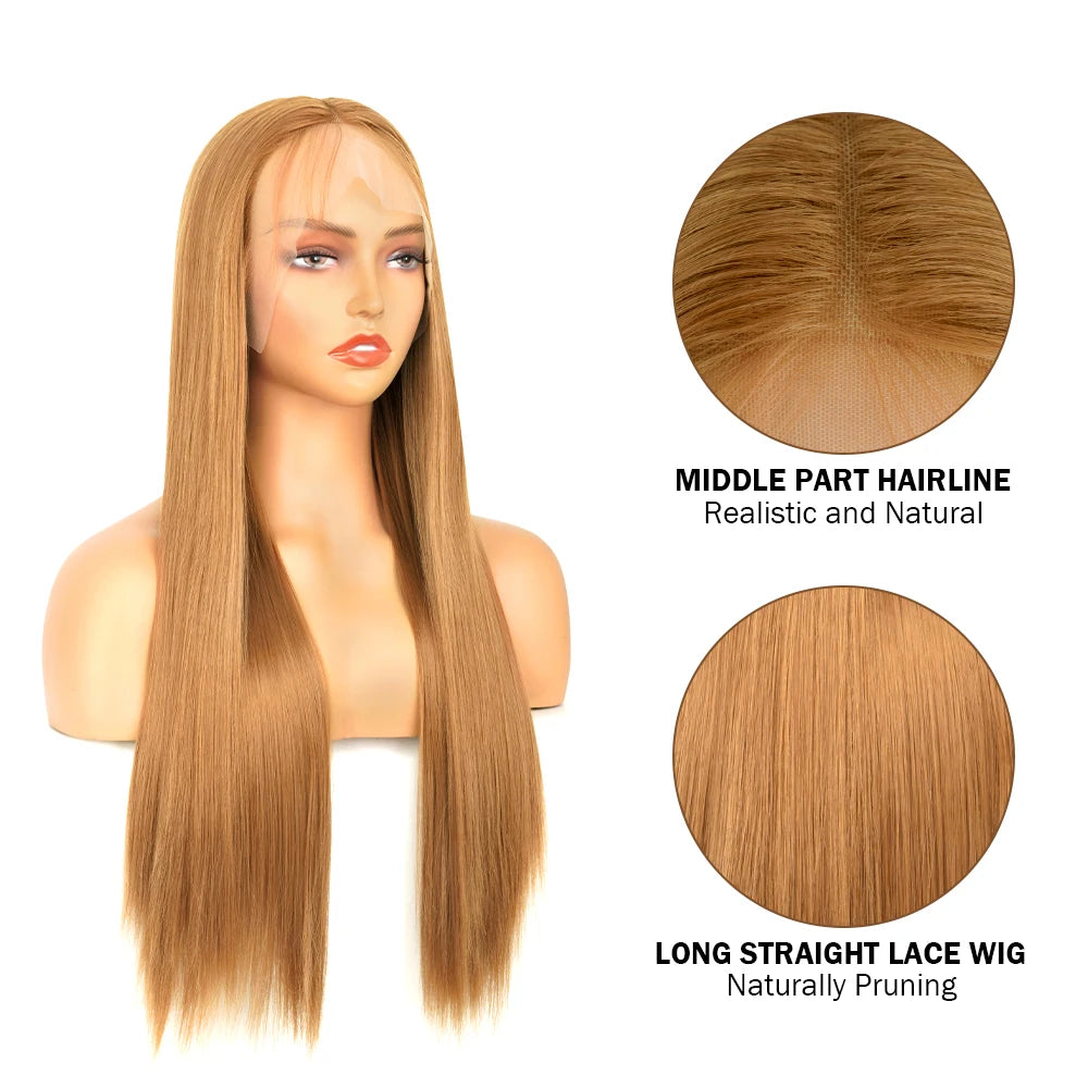 Straight Synthetic Ginger Brown Wig with Baby Hair