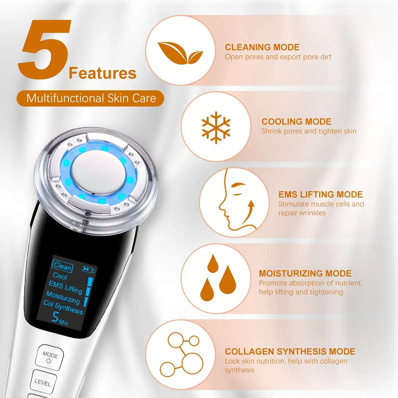 Hot and Cool Facial Massager with LED Photon Light for Face Lifting and Tightening