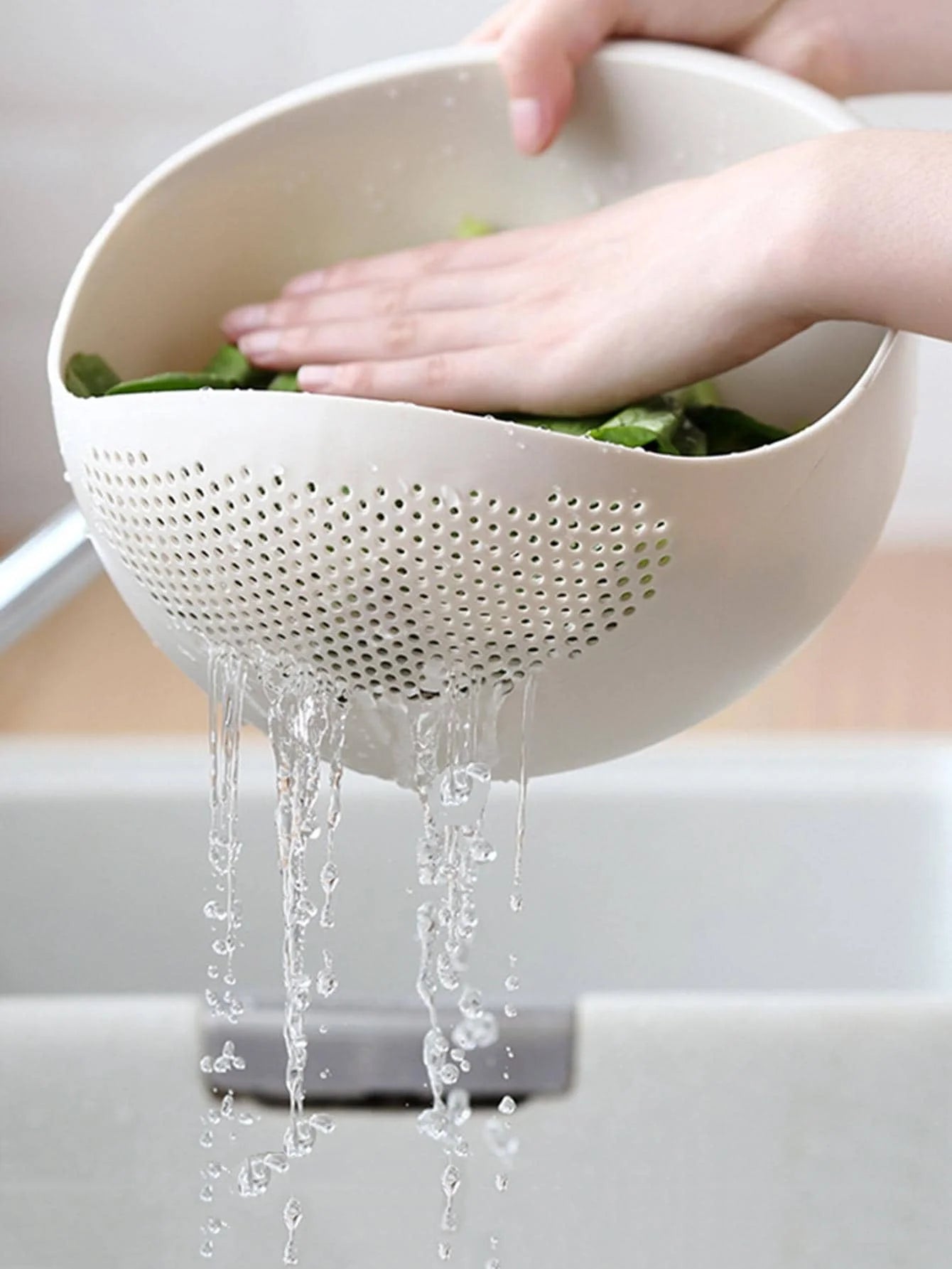 1PC-Silicone Colander Rice Bowl Drain Basket Fruit Bowl Washing Drain Basket with Handle Washing Basket Home Kitchen Organizer