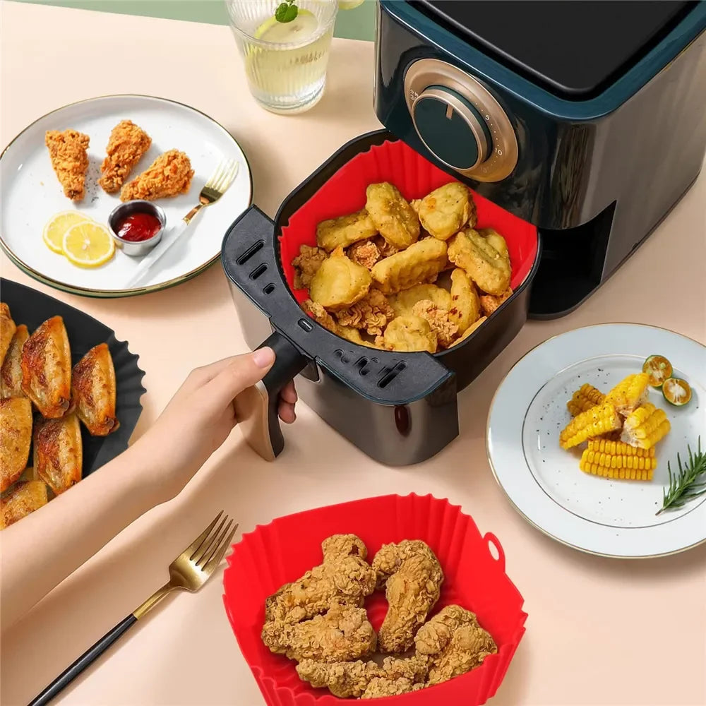 Silicone Air Fryers Oven Baking Tray Pizza Fried Chicken Airfryer Silicone Basket Reusable Airfryer Pan Liner Accessories