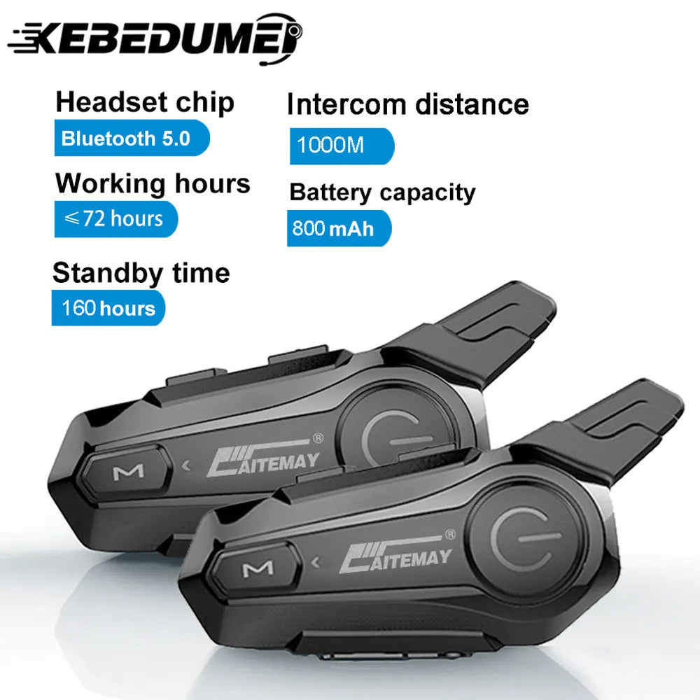 2 Pcs Bluetooth Intercom Motorcycle Helmet Bluetooth Headset for 2 Riders