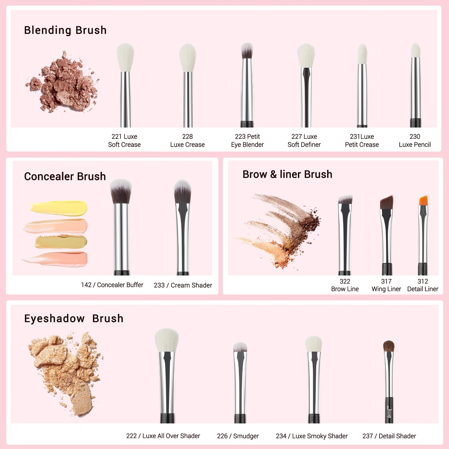 15pcs Natural Synthetic Black Eye Makeup Brushes Set