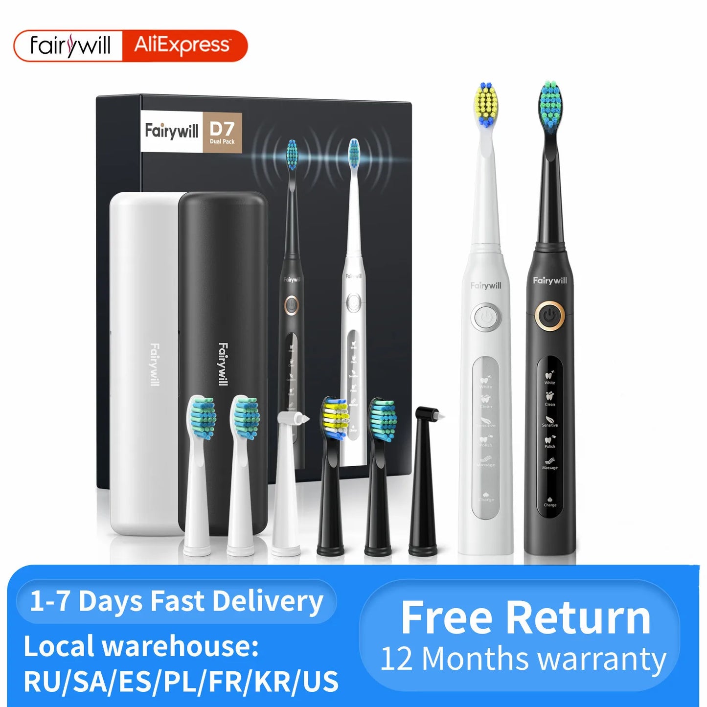 USB Charge Sonic Electric Toothbrush Set with Toothbrush Heads and 5 Modes