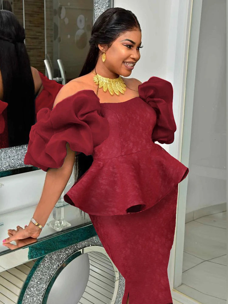 Plus Size Short Sleeve Off Shoulder Burgundy Lace Dresses