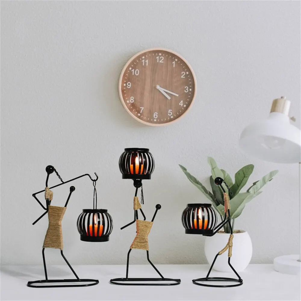 Nordic Metal Candlestick Abstract Character Sculpture Candle Holder Decor Handmade Figurines Room Home Decoration Art Gift