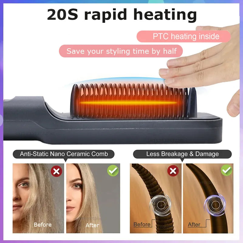 Fast Heating Hair Straightening and Curling Brush With LCD Display