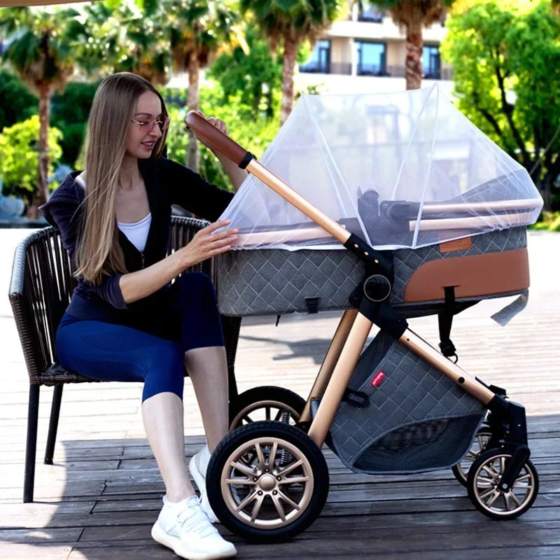 2023 Luxury Baby Stroller 3 in 1 with Car Seat Portable Reversible High Landscape Baby Stroller Hot Mom Stroller Travel Pram