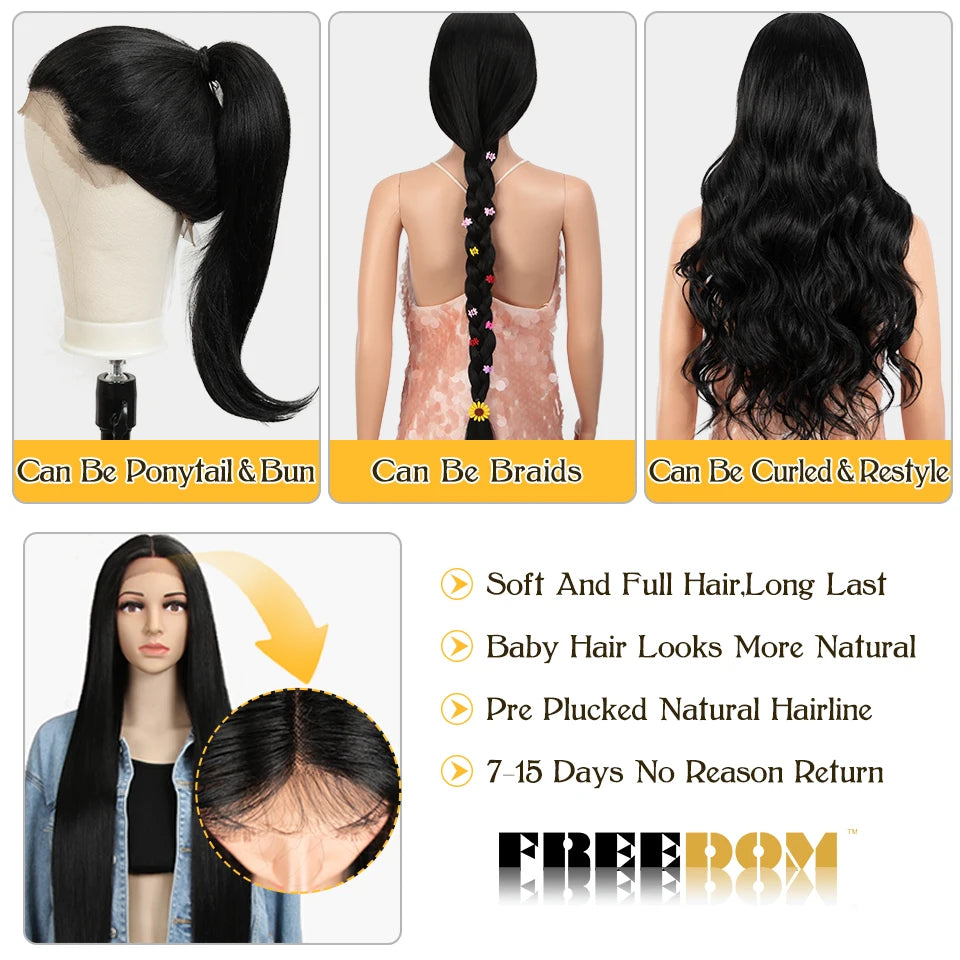 38 Inch Long Straight Synthetic Lace Wig For Black Women