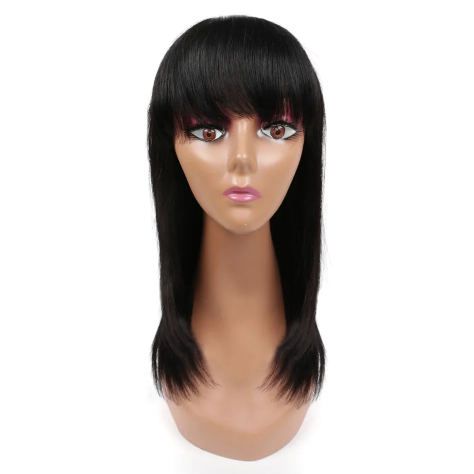 Straight Human Hair Wigs with Bangs