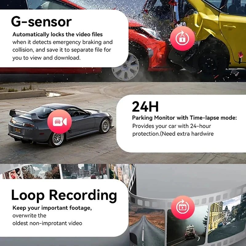 3 Channel WiFi Dash Cam for Cars Camera 1080P Video Recorder Rear View Camera for Vehicle Car DVR Car Accessory Free Mirror