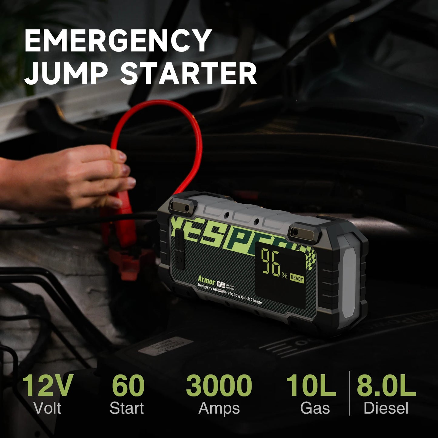 3000A Car Jump Starter 12V Charger for Car External Battery