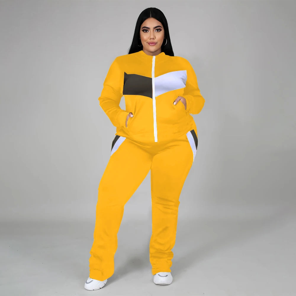 O Neck Zipper Top Plus Size Tracksuit