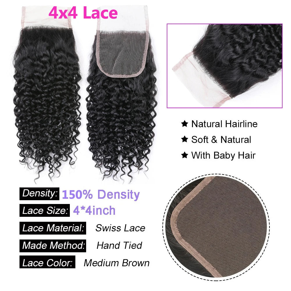 Brazilian Human Hair Deep Wave 4x4 Lace Closure