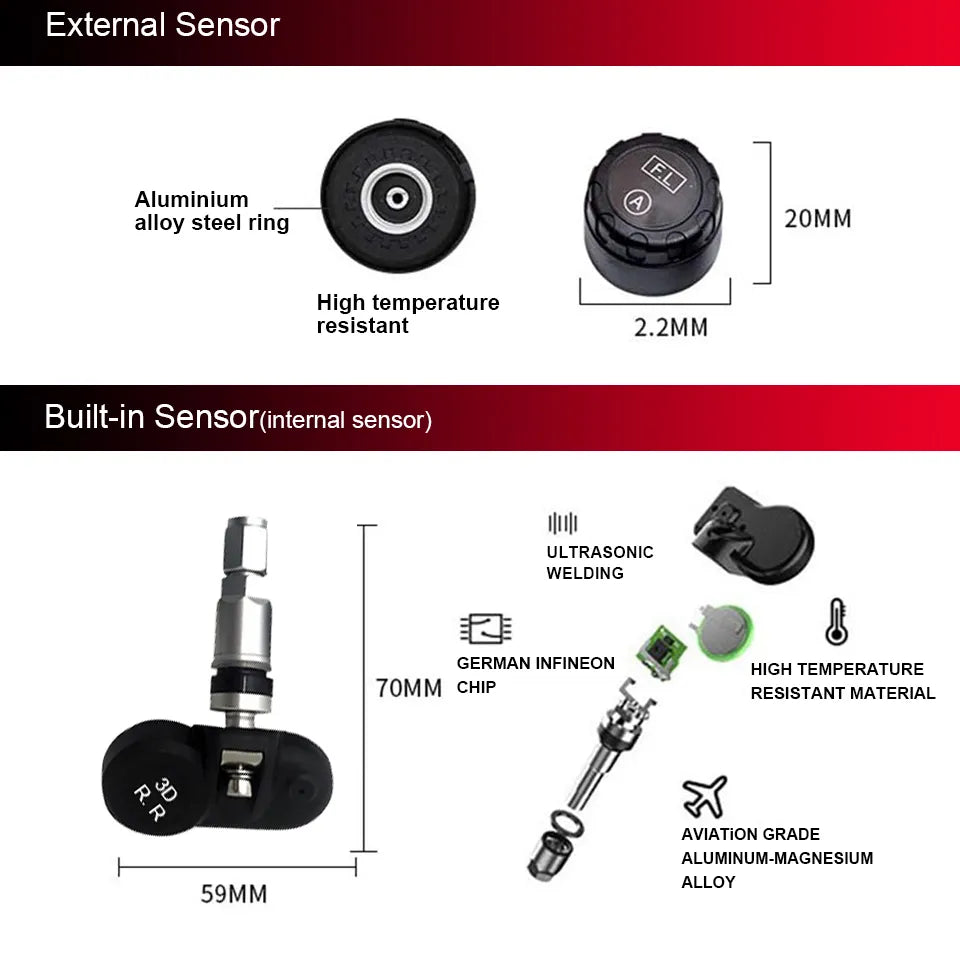 Smart Car Tire Pressure Alarm Monitor System with 4 Sensors